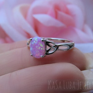 Lab Pink Opal Celtic Ring - Sterling Silver Womens Jewelry image 6