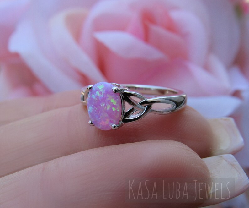 Lab Pink Opal Celtic Ring - Sterling Silver Womens Jewelry image 6