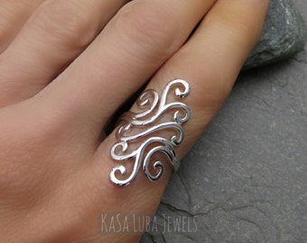 Sterling Silver Swirl Ring: Rhodium Plated 925 Statement Jewelry
