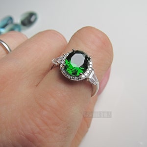 Emerald green CZ Sterling silver ring, May Birthstone, emerald ring, statement - cubic zirconia