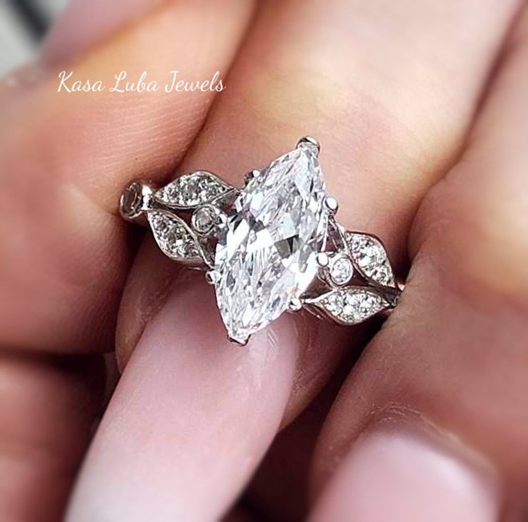 Sterling Silver .925 Marquise CZ Engagement & Wedding Bridal Set - Sizes 5-10