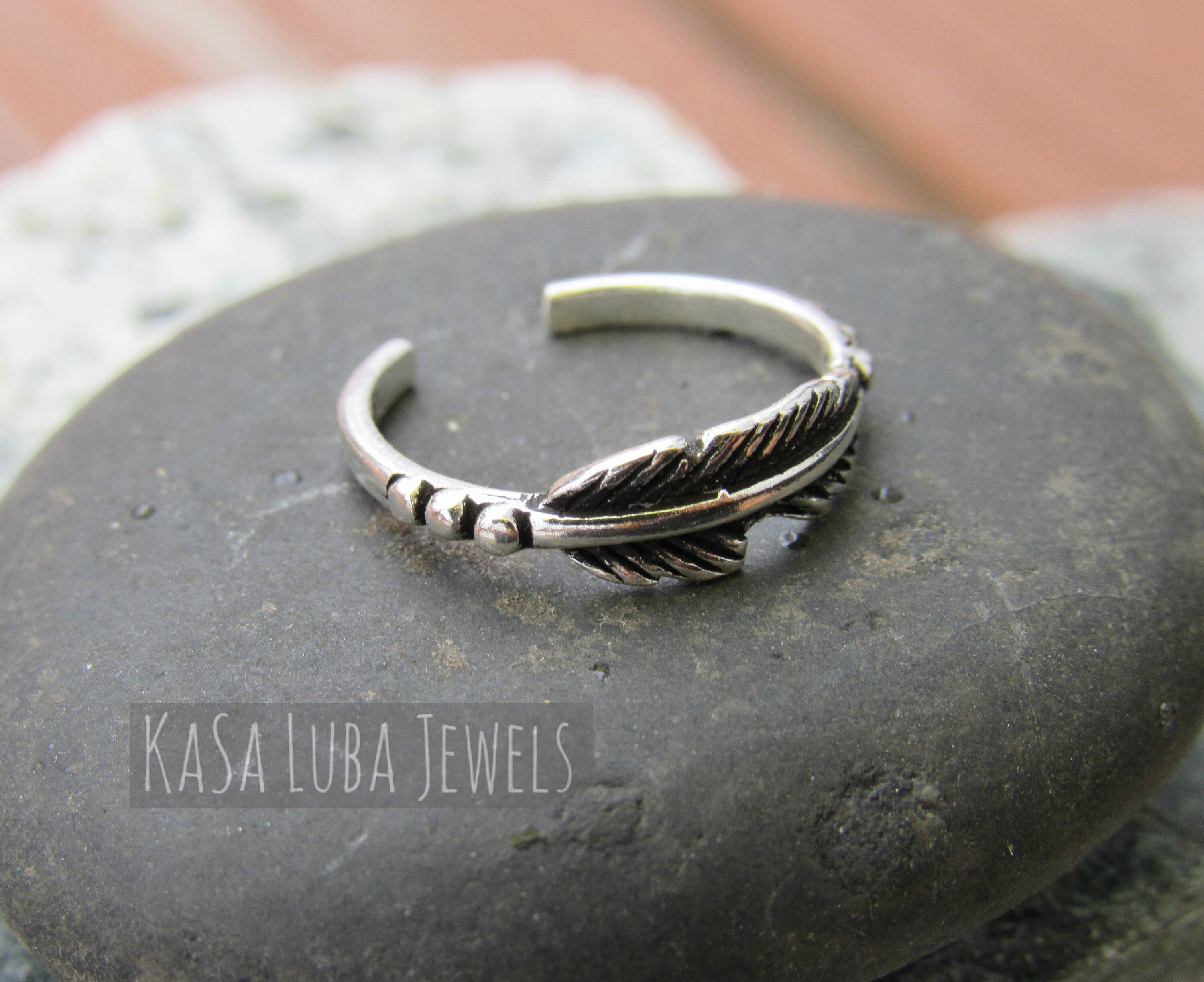 Silver Oxidized Feather Toe Ring Feather Rings Feather Toering