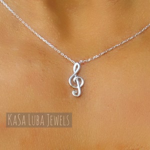 Music note silver necklace, Silver music necklace, silver necklace