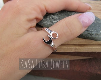 Sterling Silver Wrench Ring: Mechanic Jewelry, Stamped 925