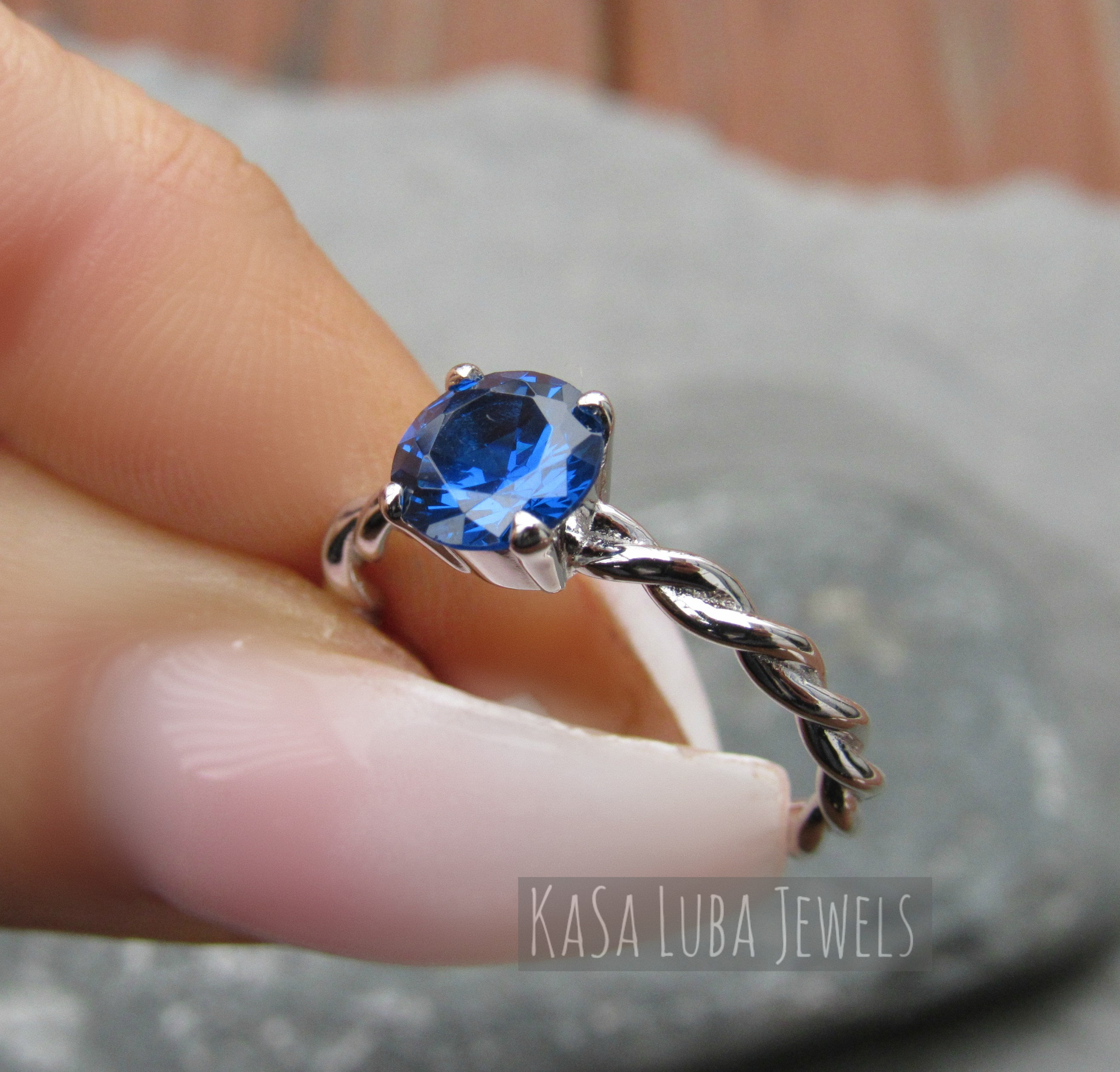 Silver Plated CZ Bracelet and Ring Set with Blue Stones main image 1