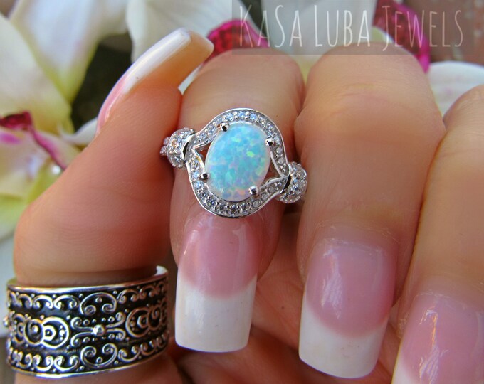 Curved White Opal Ring, Opal Stackable Ring, White Opal Ring, Stackable ...