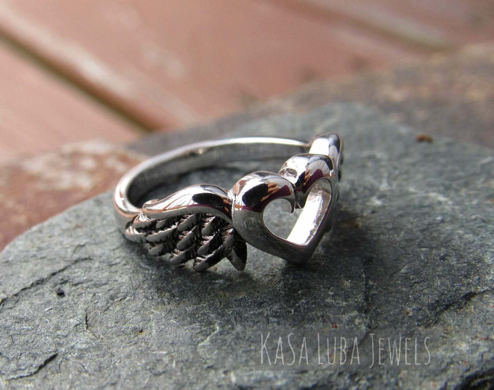 Sterling Silver Wings Heart Ring Fallen Angel in Memory of Etsy