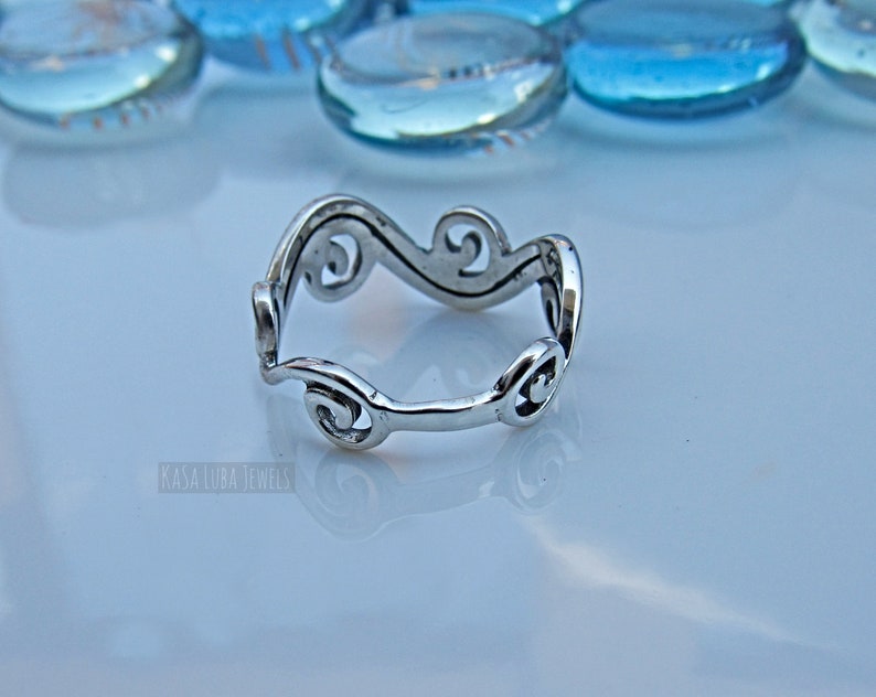 Silver wave ring Sterling Womens ring, vacation ocean, 925 silver surfer image 9