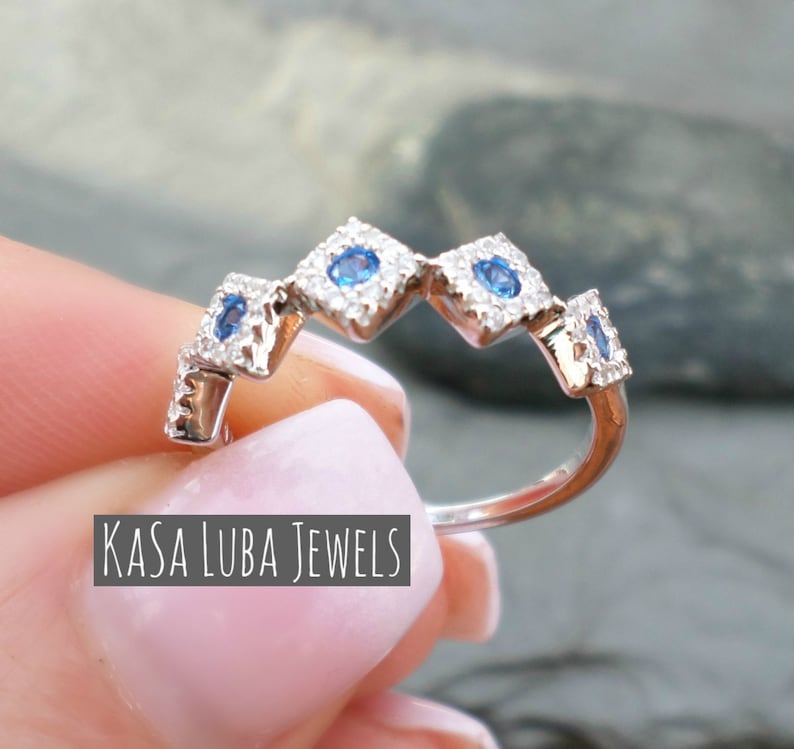 Blueand Clear Cubic Zirconia eternity SOLID sterling stamped 925 silver Tarnish free sizes 5-10
