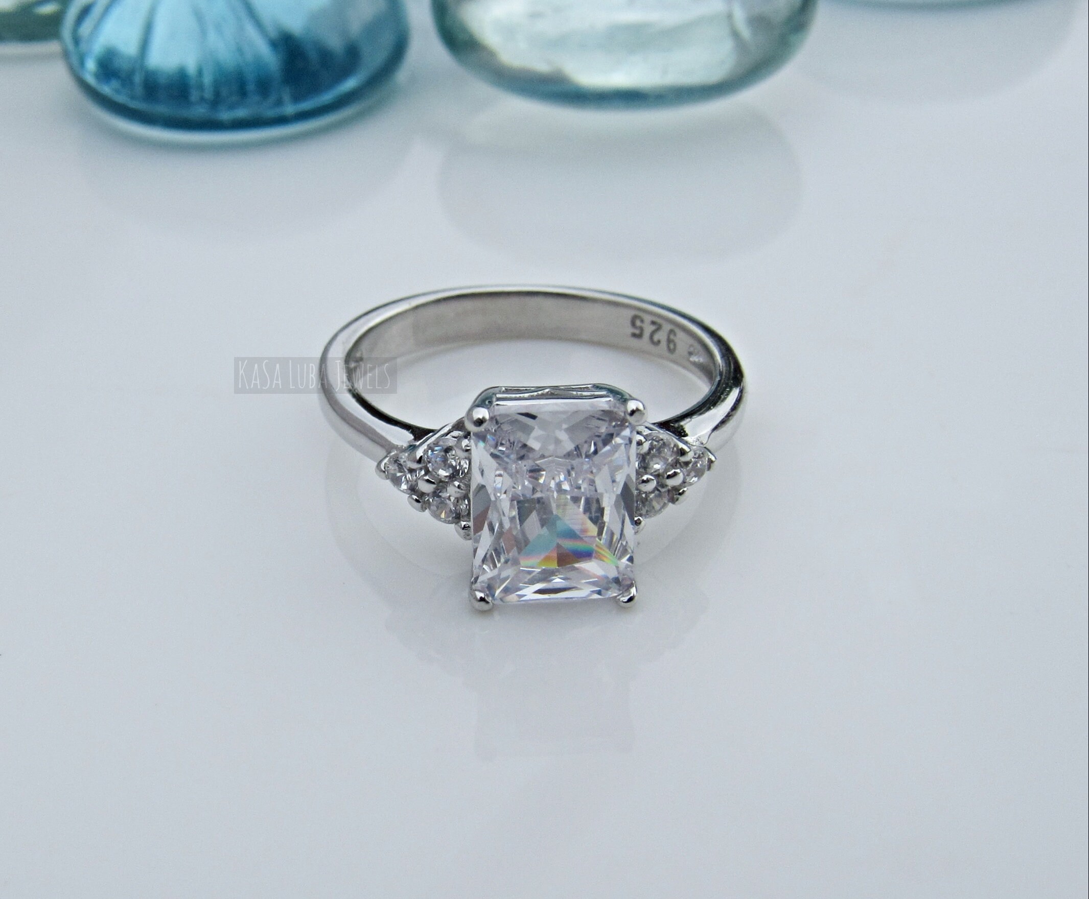 Radiant Cut CZ Sterling Silver Engagement Ring: Anniversary  display picture 1