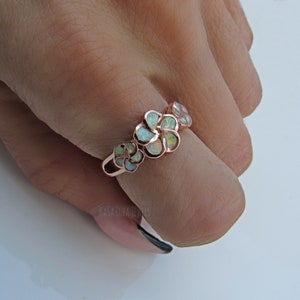 Plumeria White opal silver ring - Rose Gold plated - Flower - Womens opal ring - Lab created opal ring - celtic ring - 925 sterling silver