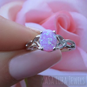 Lab Pink Opal Celtic Ring - Sterling Silver Womens Jewelry image 3