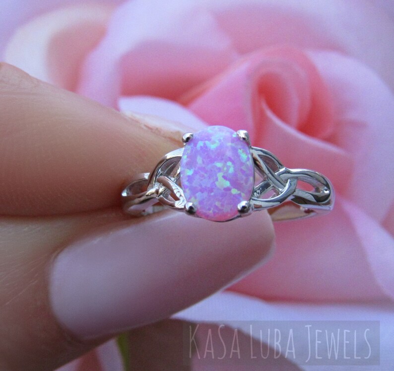 Lab Pink Opal Celtic Ring - Sterling Silver Womens Jewelry image 3
