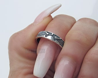 Oxidized Sterling Silver Sunrise Ring - Surfer Wedding Band