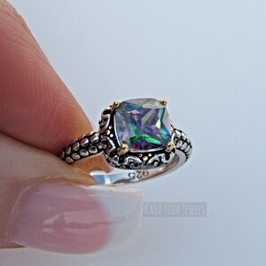 Rainbow CZ sterling silver ring - Antique inspired - renaissance ring - 925 silver - gothic