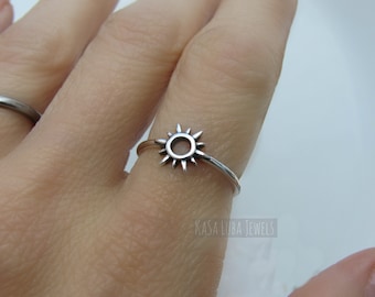 Solid Sterling Silver Sun ring, stamped 925, Hope ring - simple ring - sweet ring - cute ring - Womens faith ring - statement ring - cute