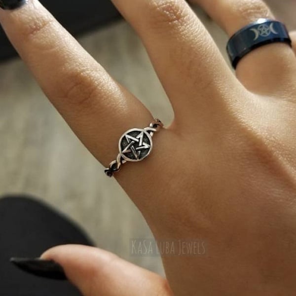 Bague pentagramme en argent sterling - argent sterling massif, bijoux pentagramme pour femme, mystique, magique, étoile à 5 branches, pentacle