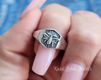 Sterling Silver Bee Ring: Honeybee Jewelry Gift