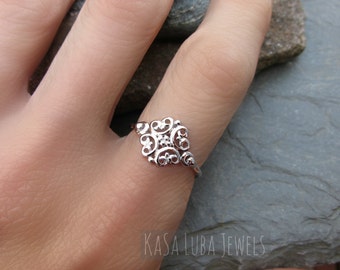 Silver celtic flower ring, simple ring, handmade ring, scroll ring, swirl ring