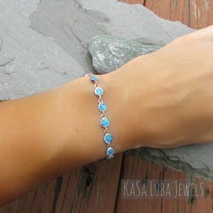 Blue Opal Sterling silver Bracelet, Lab Opal bracelet, blue opal bracelet, adjustable