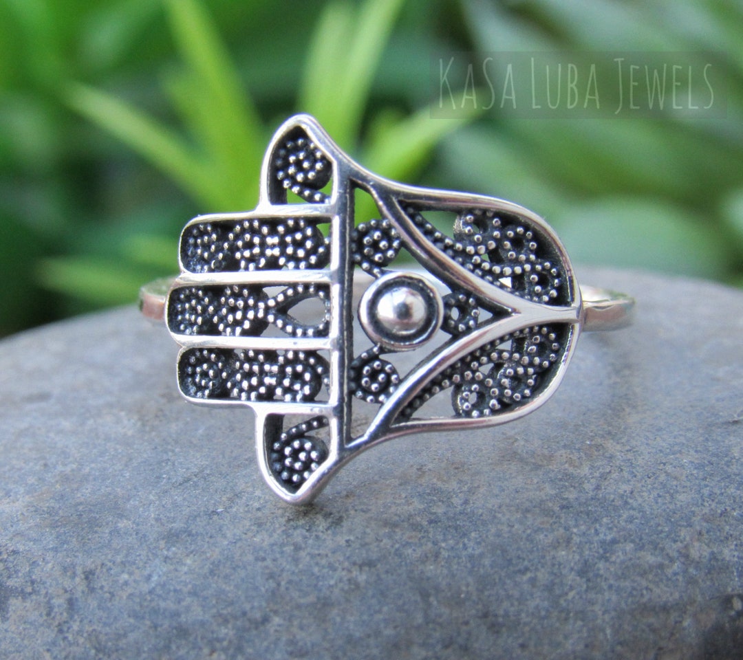 Womens Silver Hamsa Ring Small Hamsa Hand Ring Spiritual Ring Hamsa