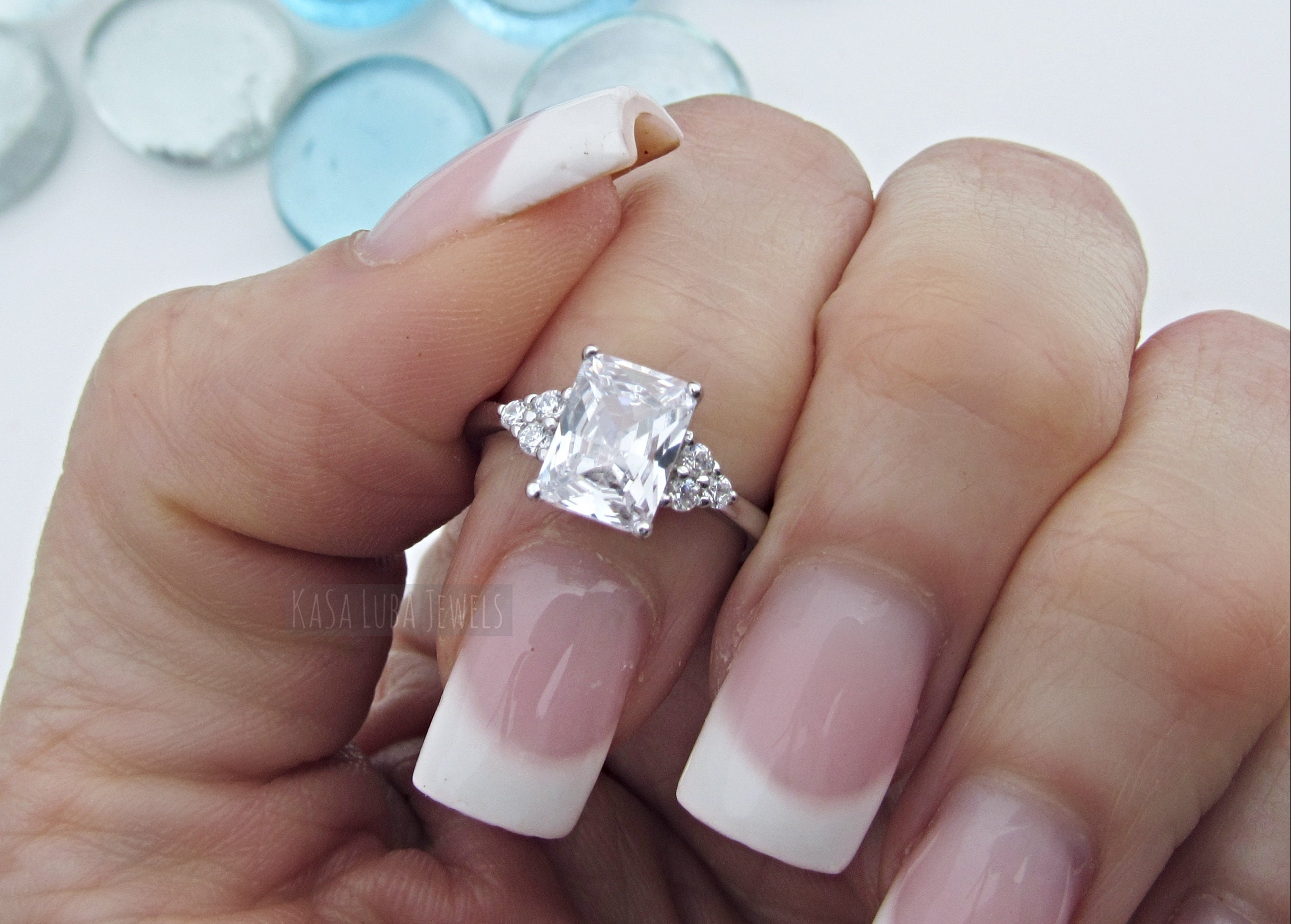 Radiant Cut CZ Sterling Silver Engagement Ring: Anniversary  display picture 1