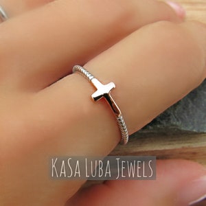 Sterling silver Rose Gold Cross ring - plated gold - 925 solid silver - communion - confirmation