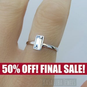 Crystal ring, Clear stone, Lab grown - clear crystal ring, solid sterling silver - gift for her, womens