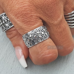 Sterling Silver Wide Celtic ring, Floral -  Bali - womens statement ring - bohemian ring, thumb ring - 925