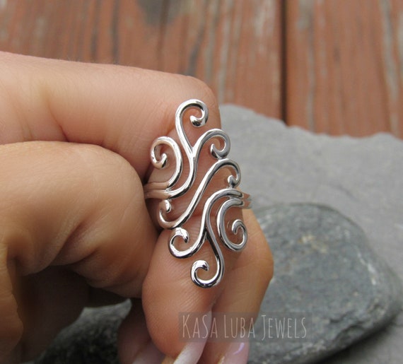 Anillo Espiral Ajustable De Plata De Ley: Banda Minimalista De 925