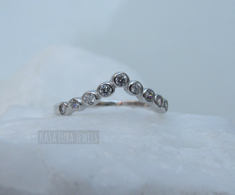 Ring Enhancer Silver Ring V Shape Sterling Silver CZ Ring Etsy