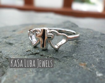 Sterling Silver Heart Cross Ring: Religious Promise Ring - Etsy