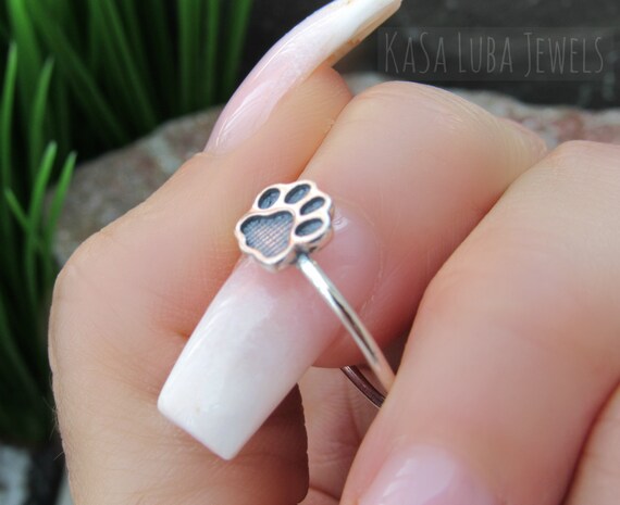 Womens Paw Print Ring Silver Paw Ring 