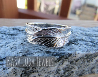 Sterling Silver Feather Wrap Ring - Tarnish Free