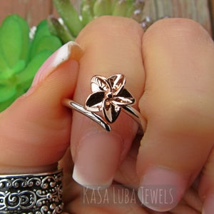 Flower Rose Gold plated silver ring, rose gold flower ring, silver ring