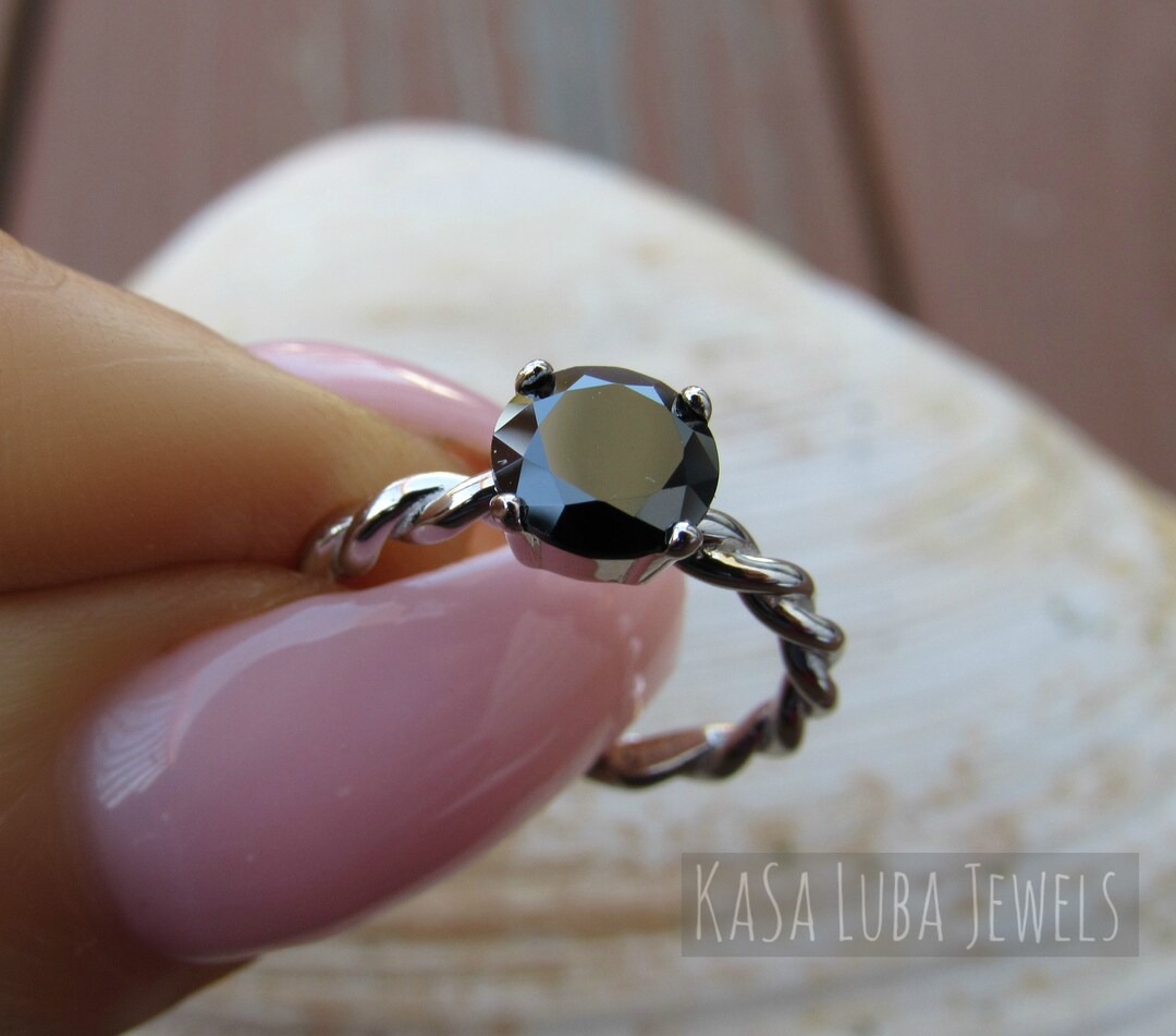 Nialaya Black CZ Star 925 Silver Womens Ring