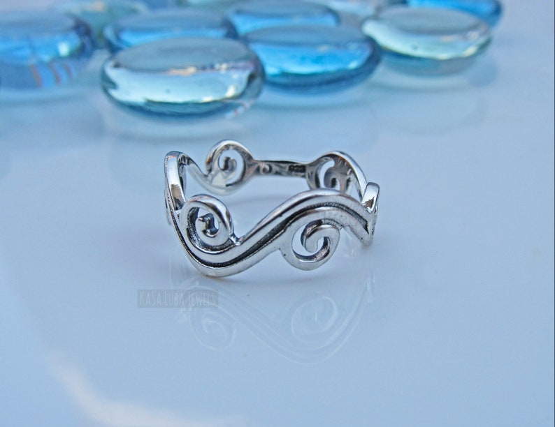 Silver wave ring Sterling Womens ring, vacation ocean, 925 silver surfer image 7