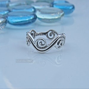 Silver wave ring Sterling Womens ring, vacation ocean, 925 silver surfer image 3