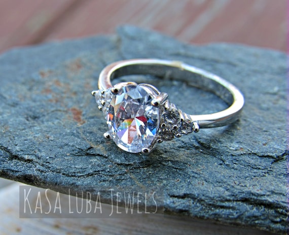 CZ Diamond Ring Engagement Ring Sterling Silver Ring Etsy