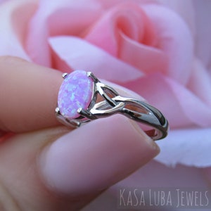 Lab Pink Opal Celtic Ring - Sterling Silver Womens Jewelry image 5