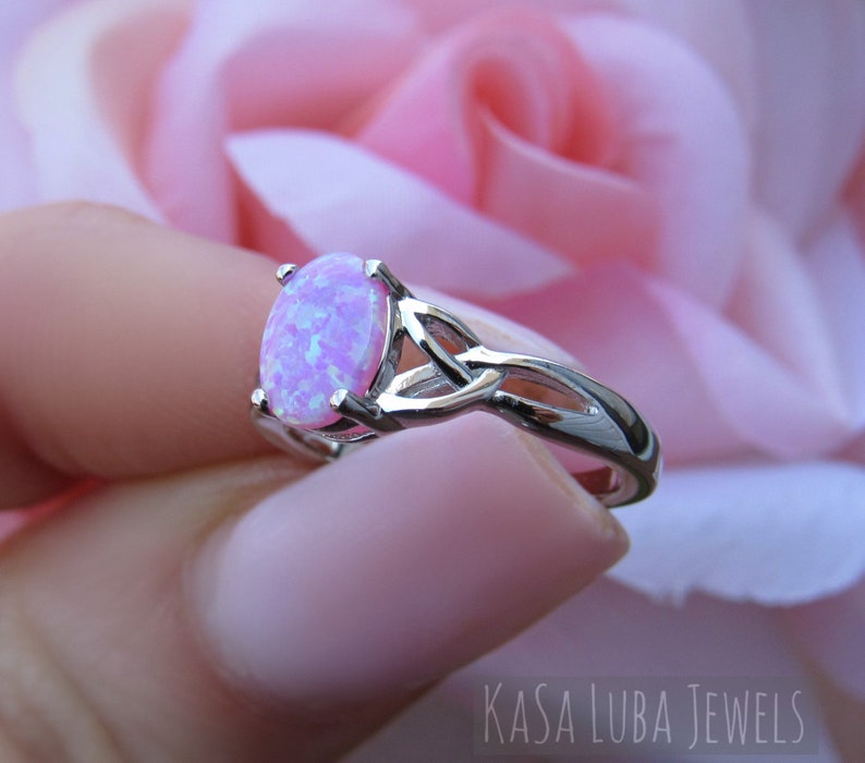 Lab Pink Opal Celtic Ring - Sterling Silver Womens Jewelry image 5