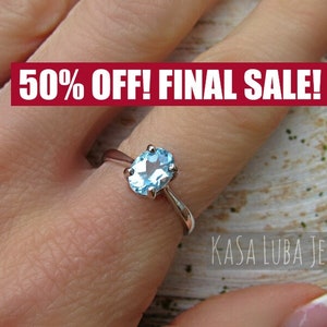 Sterling Silver sky blue CZ Topaz ring - Womens Solitaire - March Birthstone - sweet ring - stamped 925 - pretty