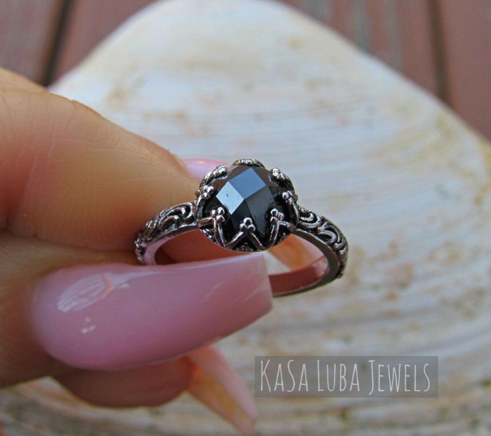 Black CZ sterling silver ring Antique inspired renaissance | Etsy