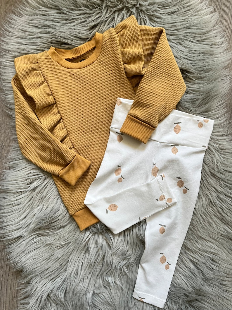 Leggins Baby Kleinkind Zitronen beige weiß gelb Bild 6