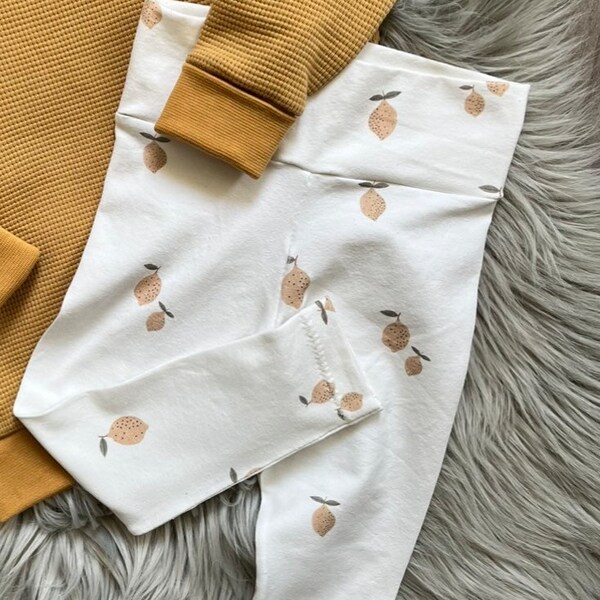 Leggins Baby Kleinkind Zitronen beige weiß gelb