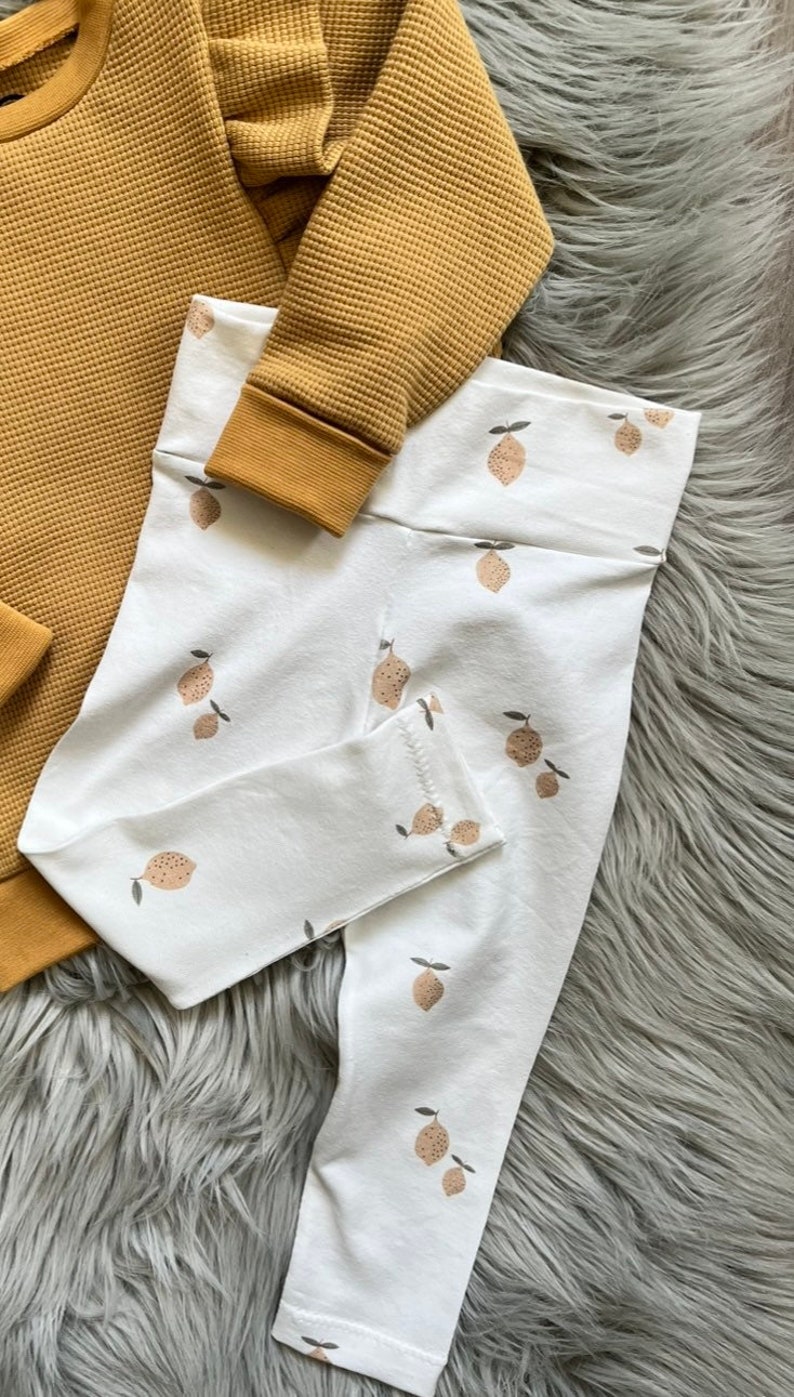 Leggins Baby Kleinkind Zitronen beige weiß gelb Bild 1