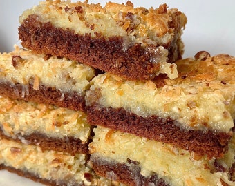 German Chocolate Ooey Gooey Butter Cake Bars, Brownies, Blondies, Sweets, Treats, Desserts