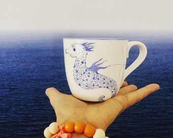 Mee(h)r always goes, hand-painted porcelain mug, seahorse,