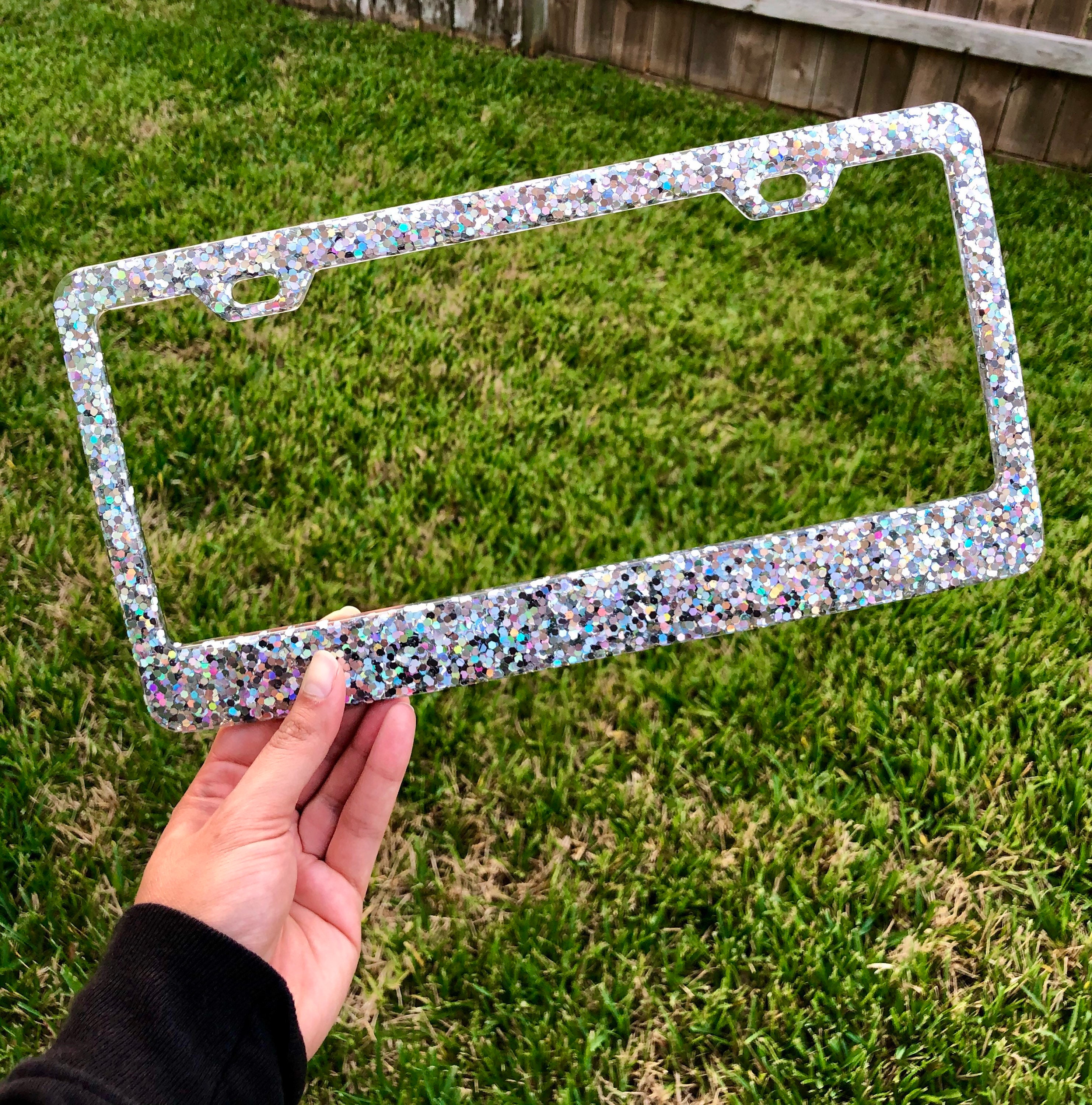 Bright Neon Green With Micro Glitter Resin License Plate Frame