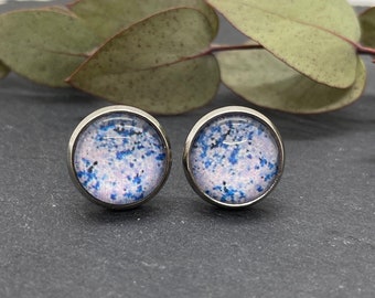 Ohrstecker, Ohrringe, Cabochon blaue Blüten 12 mm